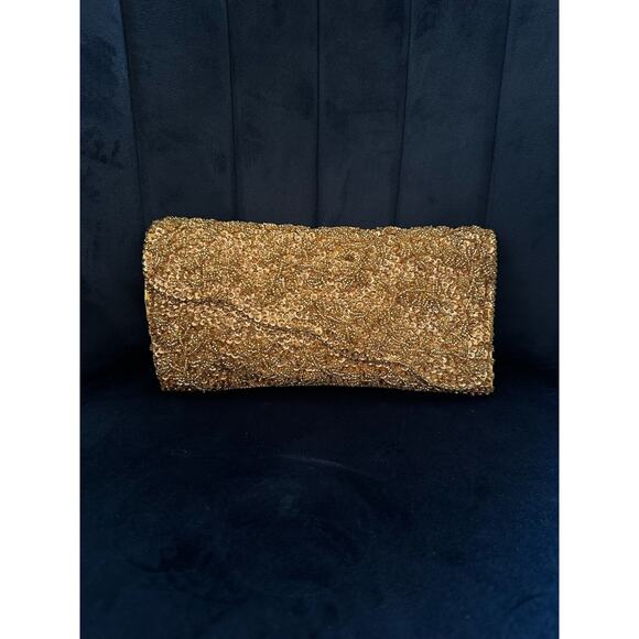 Vintage Gold/Yellow Beaded clutch 9x4.5x1.5 Made in Hong Kong - Picture 1 of 14
